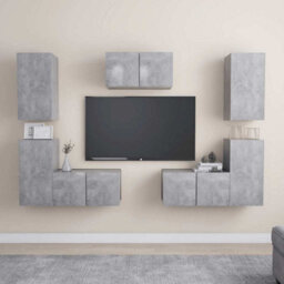 Berkfield Sturdy 7 Piece Tv Cabinet Set Concrete Grey Engineered Wood - thumbnail 2