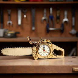 Alarm Clock French Gold Chainsaw Table Clock Novelty Desk Clock For Men, Battery Powered Clock For Bedroom, Office & Workshop - thumbnail 6