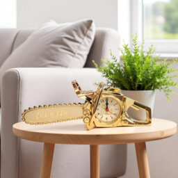 Alarm Clock French Gold Chainsaw Table Clock Novelty Desk Clock For Men, Battery Powered Clock For Bedroom, Office & Workshop - thumbnail 5