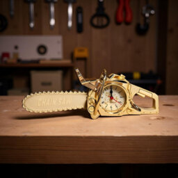 Alarm Clock French Gold Chainsaw Table Clock Novelty Desk Clock For Men, Battery Powered Clock For Bedroom, Office & Workshop - thumbnail 7