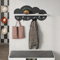 Decortie Cloudy Wall-Mounted Metal Hanger White Shelf With 6 Metal Hooks Welcome Cloud Shape Functional Storage Hanger Entryway - thumbnail 1