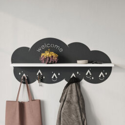 Decortie Cloudy Wall-Mounted Metal Hanger White Shelf With 6 Metal Hooks Welcome Cloud Shape Functional Storage Hanger Entryway - thumbnail 5