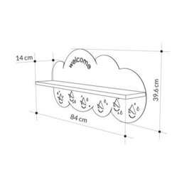 Decortie Cloudy Wall-Mounted Metal Hanger White Shelf With 6 Metal Hooks Welcome Cloud Shape Functional Storage Hanger Entryway - thumbnail 4
