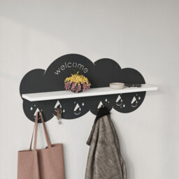 Decortie Cloudy Wall-Mounted Metal Hanger White Shelf With 6 Metal Hooks Welcome Cloud Shape Functional Storage Hanger Entryway - thumbnail 3