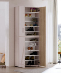 FurniComp LTD Furnicomp Vida 3 Door 80Cm Cashmere & Oak Tall Shoe Cabinet/storage Cupboard - thumbnail 2