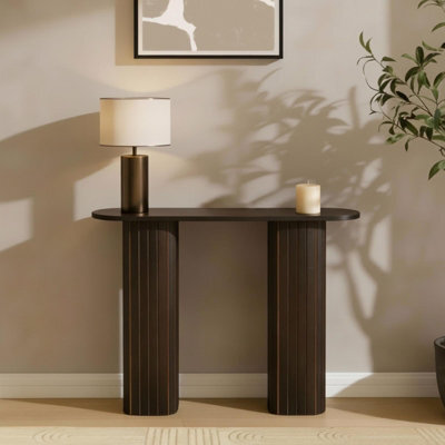 Ohs Madison Console Table Ribbed Engineered Wood Entryway Display Desk - Dark Brown - image 1