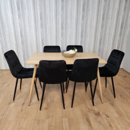 Kosy Koala Rectangle Oak Effect Kitchen Dining Table With 6 Black Velvet Tufted Chairs Dining Set - thumbnail 8