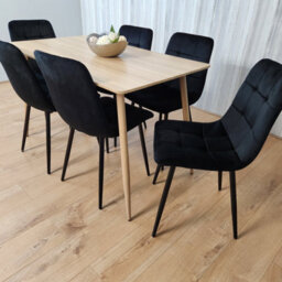 Kosy Koala Rectangle Oak Effect Kitchen Dining Table With 6 Black Velvet Tufted Chairs Dining Set - thumbnail 7