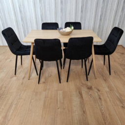Kosy Koala Rectangle Oak Effect Kitchen Dining Table With 6 Black Velvet Tufted Chairs Dining Set - thumbnail 1
