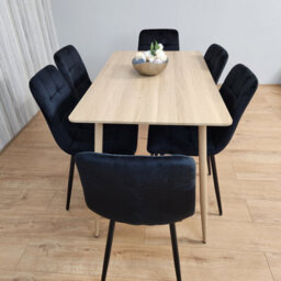 Kosy Koala Rectangle Oak Effect Kitchen Dining Table With 6 Black Velvet Tufted Chairs Dining Set - thumbnail 4