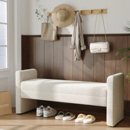 Teddy Upholstered Bench Soft Faux Fur Bedroom Hallway Seat Home Accent Furniture - thumbnail 1