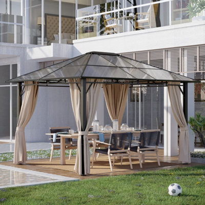 Outsunny 3.6X3(M) Hardtop Gazebo Garden Pavilion W/ Polycarbonate Roof, Brown - image 1