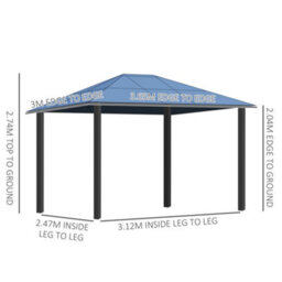 Outsunny 3.6X3(M) Hardtop Gazebo Garden Pavilion W/ Polycarbonate Roof, Brown - thumbnail 3