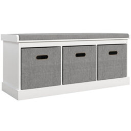 Wyld Haus Elfila 3-Drawer White Shoe Storage Bench With Grey Padded Seat, L105 X D35 X H47Cm - thumbnail 2
