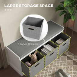 Wyld Haus Elfila 3-Drawer White Shoe Storage Bench With Grey Padded Seat, L105 X D35 X H47Cm - thumbnail 5