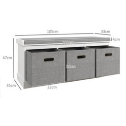 Wyld Haus Elfila 3-Drawer White Shoe Storage Bench With Grey Padded Seat, L105 X D35 X H47Cm - thumbnail 3