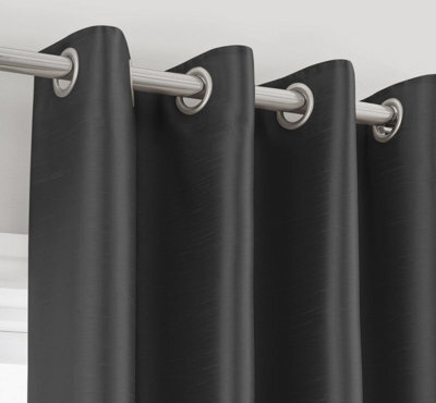 Intimates Modern Ring Top Curtains, Ready-Made High-Quality Faux Silk, Machine Washable, Energy-Saving Living Room Curtains - Black