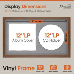 "30X17"" Walnut Modern Vinyl Record Frame With Mid Grey Mount For 12 Inch Lp Album Cover & Disc - Ak Frames" - thumbnail 2