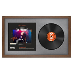 "30X17"" Walnut Modern Vinyl Record Frame With Mid Grey Mount For 12 Inch Lp Album Cover & Disc - Ak Frames" - thumbnail 1