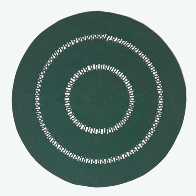 Homescapes Green Crochet Braided Rug 120Cm Round - image 1