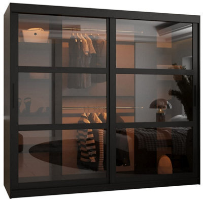 Arte Parma 200Cm Sliding Wardrobe In Sleek Black - Expansive Storage With Smoked Glass Doors - image 1