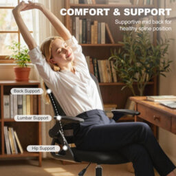 Homcom Mesh Painting Chair, Rolling Desk Chair With Flip-Up Armrests, Black - thumbnail 6
