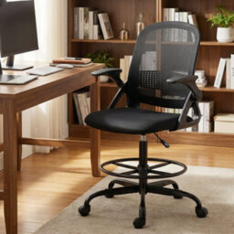 Homcom Mesh Painting Chair, Rolling Desk Chair With Flip-Up Armrests, Black - thumbnail 9