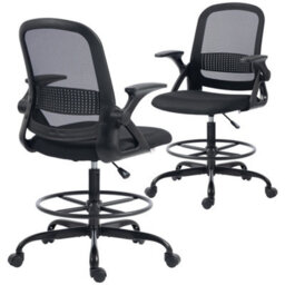 Homcom Mesh Painting Chair, Rolling Desk Chair With Flip-Up Armrests, Black - thumbnail 2