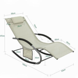 Sobuy Ogs28-Mix2, Set Of 2 Outdoor Garden Rocking Sun Lounger Recliner Relaxing Chair With Headrest And Side Bag, Beige - thumbnail 3