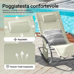 Sobuy Ogs28-Mix2, Set Of 2 Outdoor Garden Rocking Sun Lounger Recliner Relaxing Chair With Headrest And Side Bag, Beige - thumbnail 5