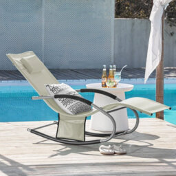 Sobuy Ogs28-Mix2, Set Of 2 Outdoor Garden Rocking Sun Lounger Recliner Relaxing Chair With Headrest And Side Bag, Beige - thumbnail 9