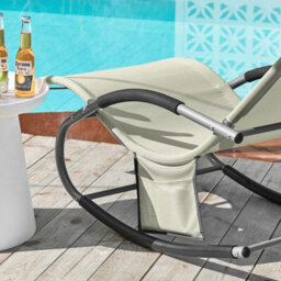Sobuy Ogs28-Mix2, Set Of 2 Outdoor Garden Rocking Sun Lounger Recliner Relaxing Chair With Headrest And Side Bag, Beige - thumbnail 8