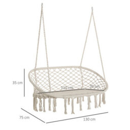 Outsunny Hanging Hammock Chair Macrame Seat For Patio Garden Yard Cream White - thumbnail 3