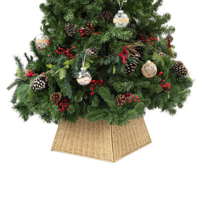 Christmas Village Natural Wicker Christmas Tree Skirt 50X50Cm Rustic Rattan Base W/ Durable Iron Frame Fits Tree Stands Up To 48Cm - image 1