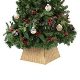 Christmas Village Natural Wicker Christmas Tree Skirt 50X50Cm Rustic Rattan Base W/ Durable Iron Frame Fits Tree Stands Up To 48Cm