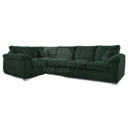 Furnishings For Less UK Delta Large Long Narrow Green 5 Seater Corner Sofa Left Hand Facing Jumbo Cord L Shape - thumbnail 1