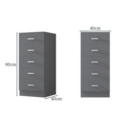 Fwstyle Tunis Grey 5 Drawer Chest Of Drawers Modern Bedroom Furniture (H) 90 (W) 40 (D) 40Cm - thumbnail 8