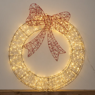 Samuel Alexander 90Cm Light Up Gold Twist Christmas Wreath With Red Bow And 1440 Warm White Leds - image 1