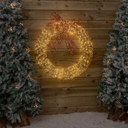Samuel Alexander 90Cm Light Up Gold Twist Christmas Wreath With Red Bow And 1440 Warm White Leds - thumbnail 9