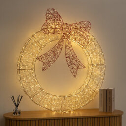 Samuel Alexander 90Cm Light Up Gold Twist Christmas Wreath With Red Bow And 1440 Warm White Leds - thumbnail 3