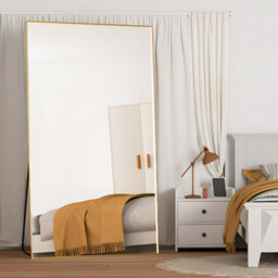 Cassilando Full Length Mirror/standing Wall Mirror Gold 198X96Cm Aluminum Frame Leaning Or Hanging Full For Bedroom Living Room - thumbnail 2