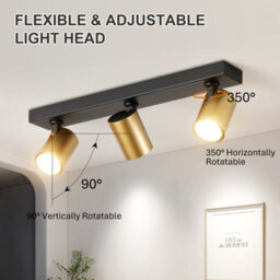 Harper Living 3-Way Adjustable Ceiling Spotlights, Gu10 Track Lighting Kit With Rotatable Heads, Matt Black & Gold - thumbnail 6
