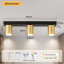 Harper Living 3-Way Adjustable Ceiling Spotlights, Gu10 Track Lighting Kit With Rotatable Heads, Matt Black & Gold - thumbnail 7