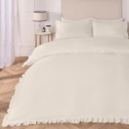 Ohs Frill Edge Duvet Cover Set Microfibre Quilt Decor Bedding, Natural