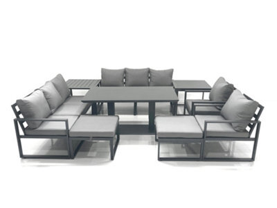 Fimous Garden Sofa Set Aluminium Furniture Rising Dining Tabe Set With 2 Chair 2 Big Footstools 2 Side Table Dark Grey - image 1