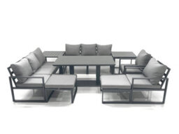 Fimous Garden Sofa Set Aluminium Furniture Rising Dining Tabe Set With 2 Chair 2 Big Footstools 2 Side Table Dark Grey - thumbnail 1