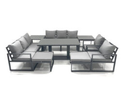 Fimous Garden Sofa Set Aluminium Furniture Rising Dining Tabe Set With 2 Chair 2 Big Footstools 2 Side Table Dark Grey - thumbnail 2