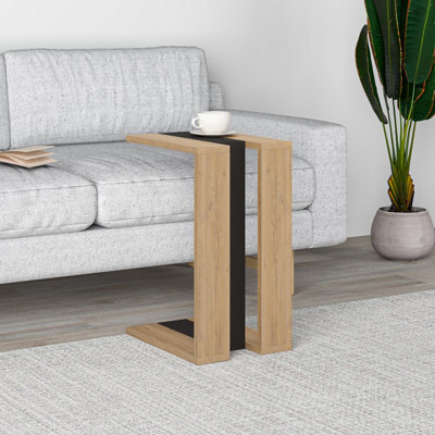 Decortie Muju Modern C-Shape Side End Coffee Table Multipurpose Sofa Lap Oak, Silky Grey Black, Oak H 57Cm - image 1