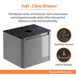 Plum&clay Mayfair Gloss Light Grey Wall Hung Bathroom Vanity Unit With Black Slate Countertop (W)550mm (H)406mm - thumbnail 4