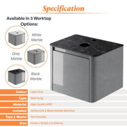 Plum&clay Mayfair Gloss Light Grey Wall Hung Bathroom Vanity Unit With Black Slate Countertop (W)550mm (H)406mm - thumbnail 5